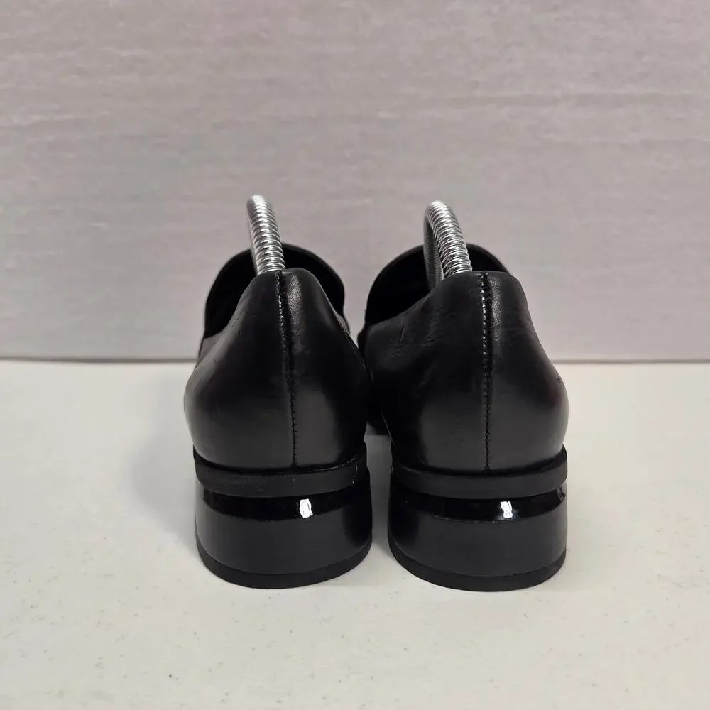 Franco Sarto New Bocca Black Leather Loafers Block Heel Womens 6.5M Slip On NWOT